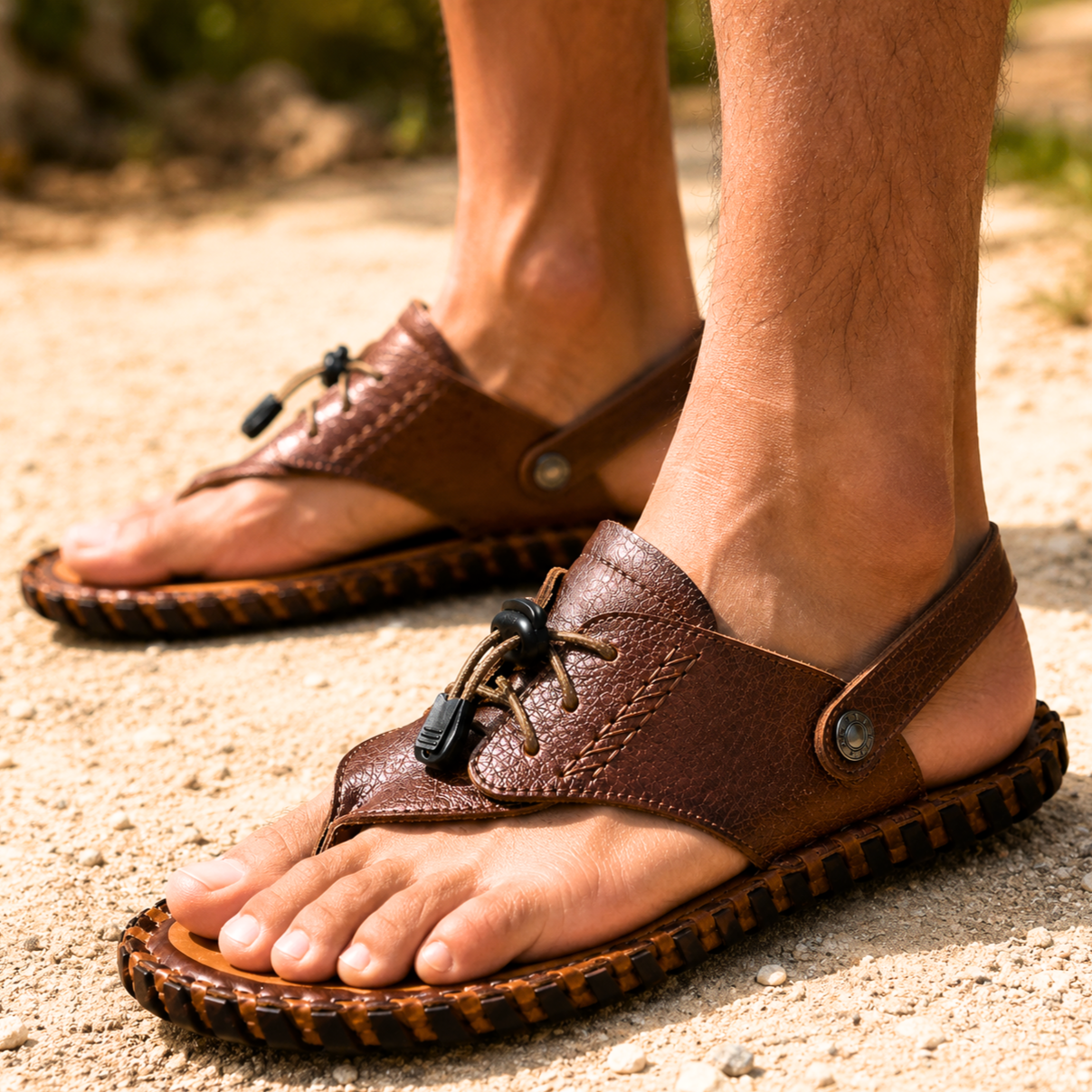 Cognac Thong Leather Sandal