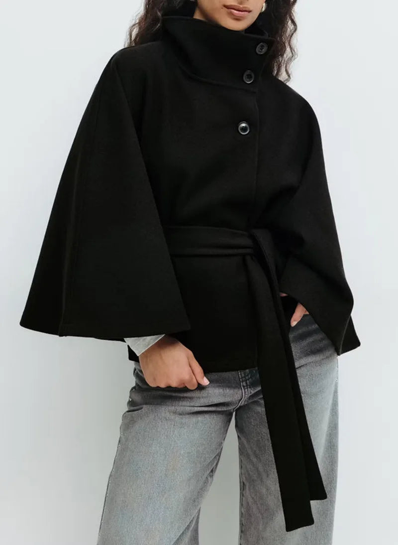 Marcella Wide-Sleeve Cape Coat