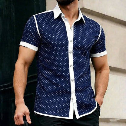Piqué Dot Contrast-Trim Short Sleeve
