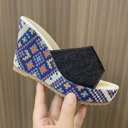 Santorini Folk-Weave Wedge Mule
