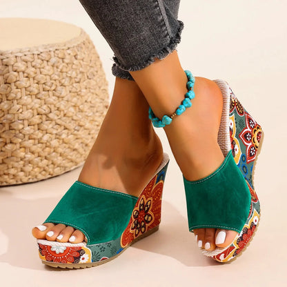 Marrakech Sunset Painted Wedge Mules