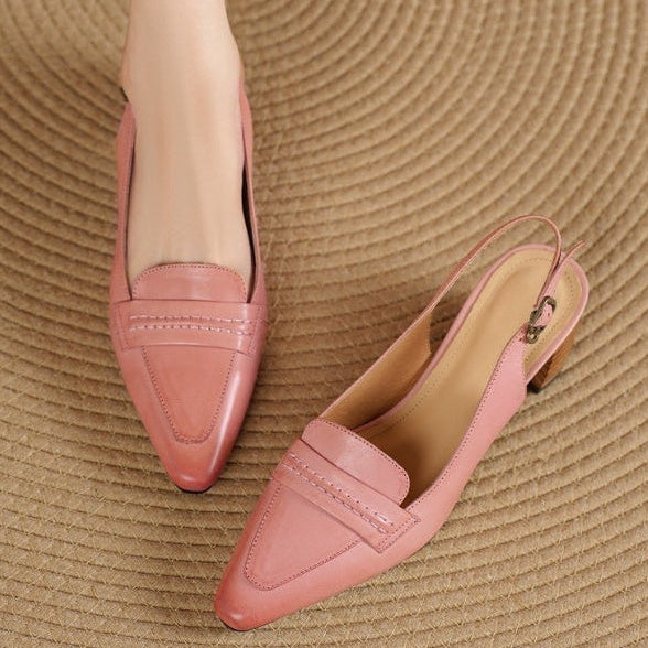 Genuine Leather Pointed Slingback Loafer