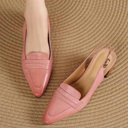 Genuine Leather Pointed Slingback Loafer