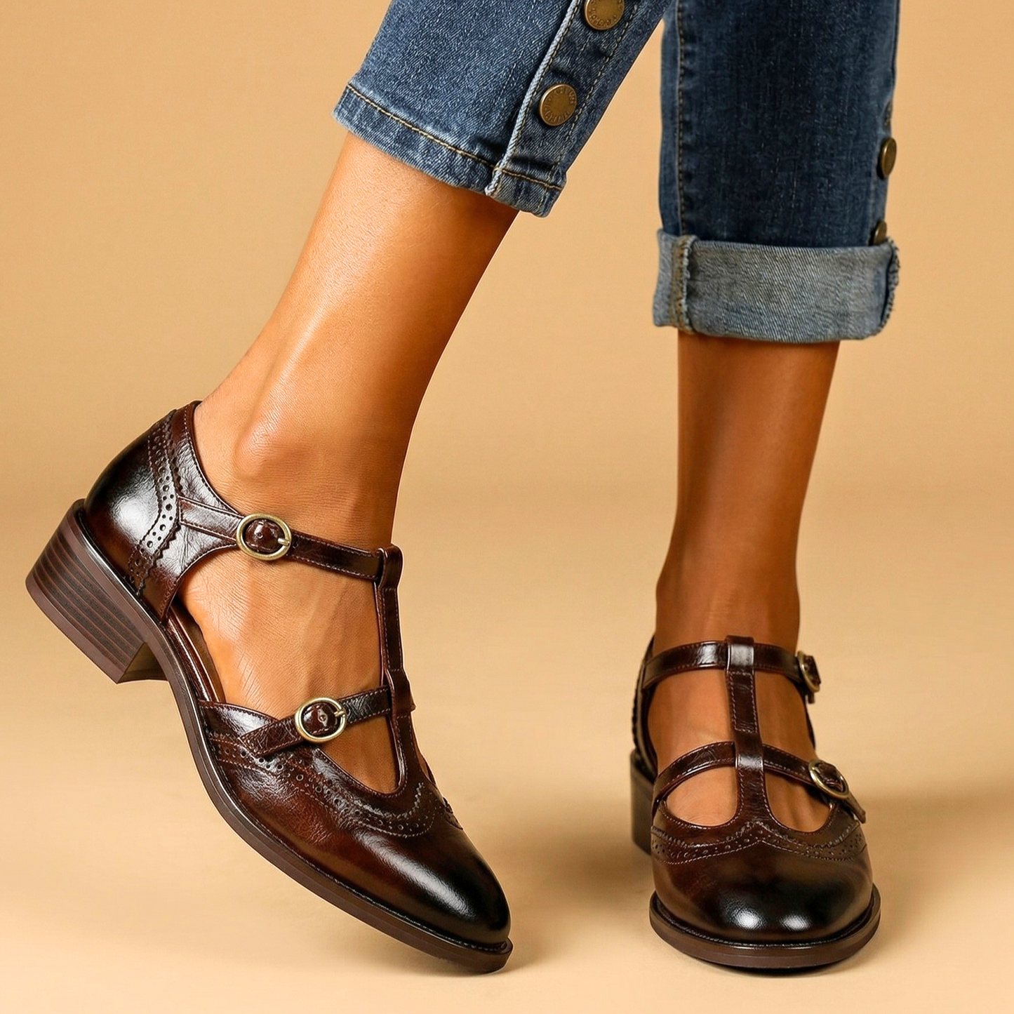 Sienna Burnished Brogue T-Bar