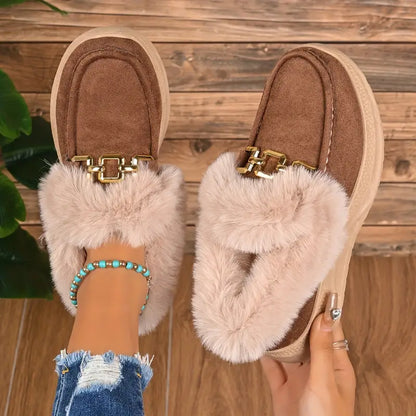 Velvet Suede Fur-Cuff Loafers