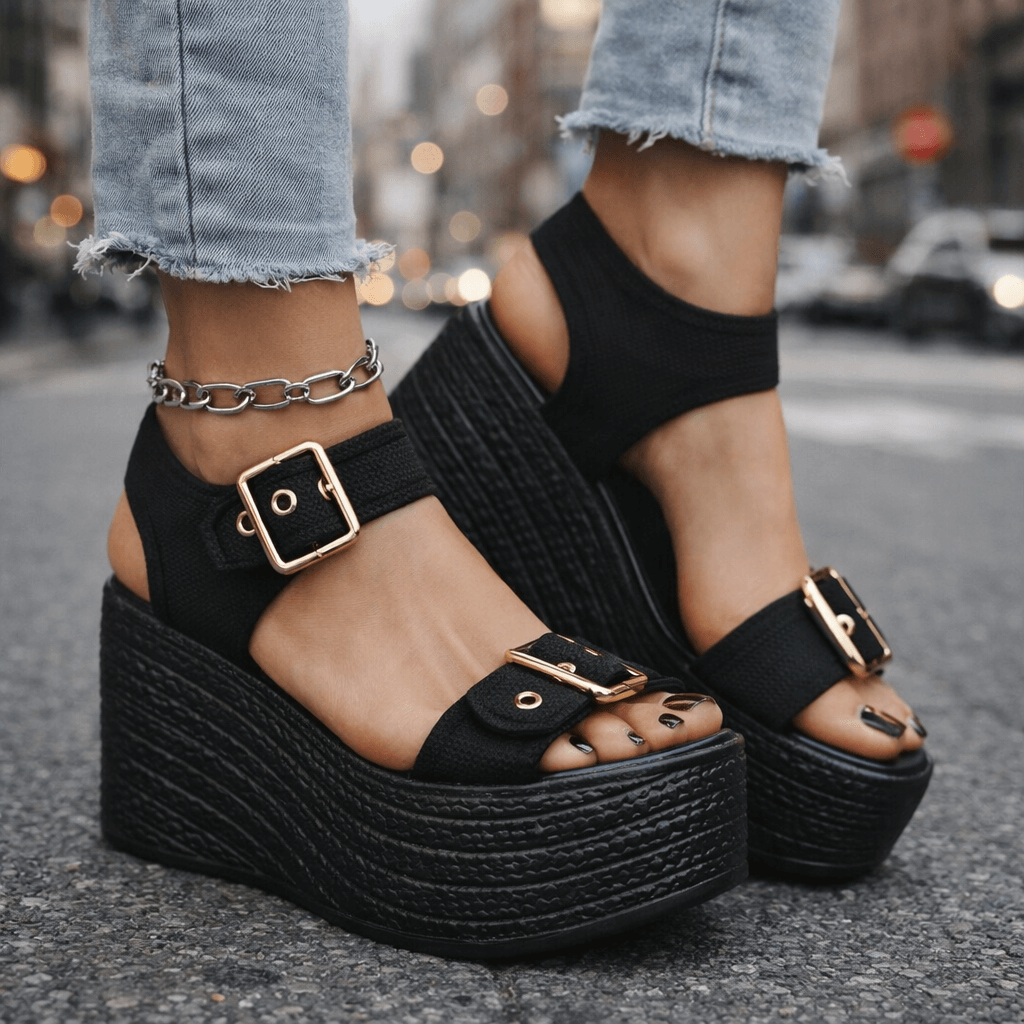 Cobblestone Buckle Wedges