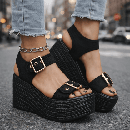 Cobblestone Buckle Wedges