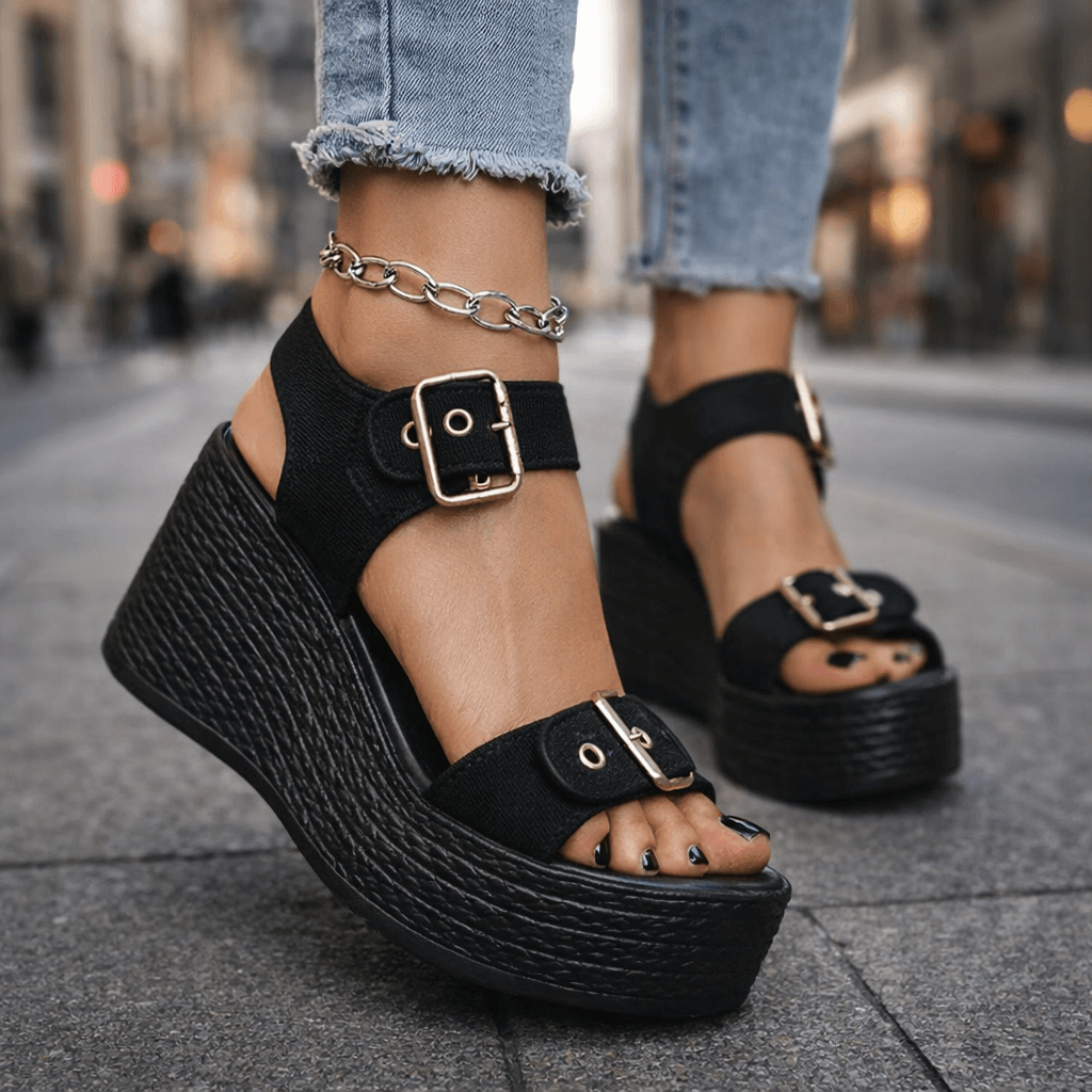 Cobblestone Buckle Wedges