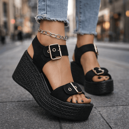 Cobblestone Buckle Wedges