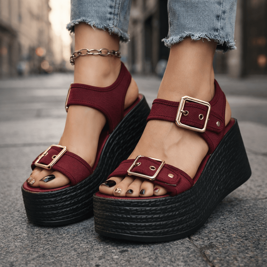 Cobblestone Buckle Wedges