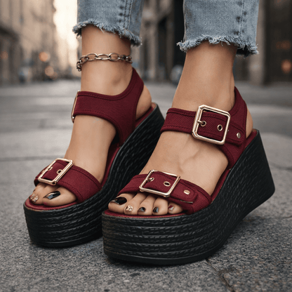Cobblestone Buckle Wedges