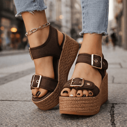 Cobblestone Buckle Wedges