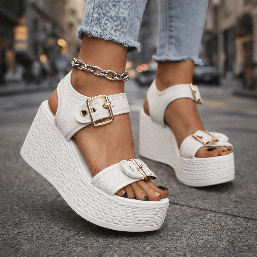 Cobblestone Buckle Wedges