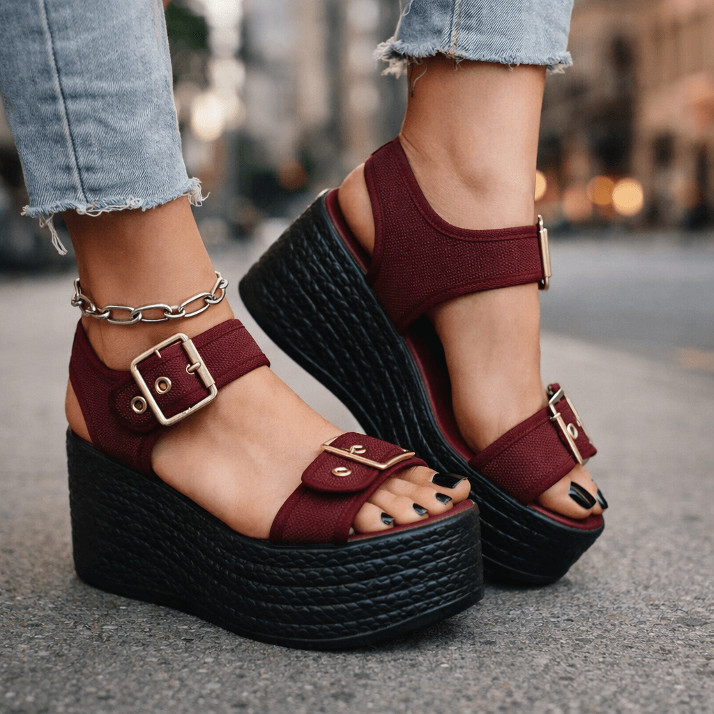 Cobblestone Buckle Wedges