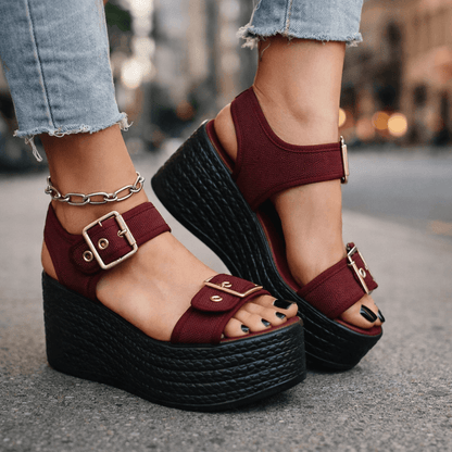 Cobblestone Buckle Wedges