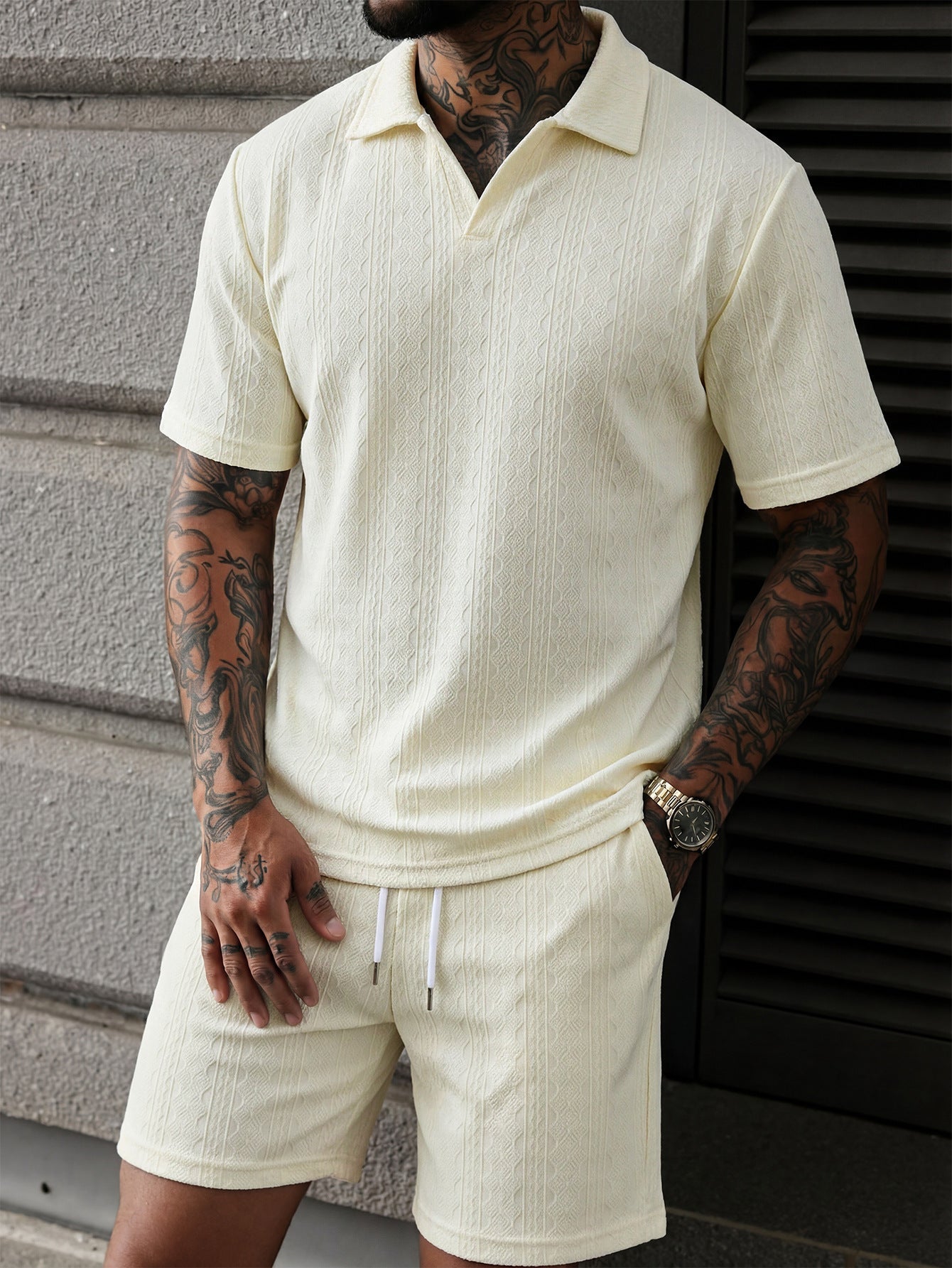 Aegean Stripe Knit Polo Set