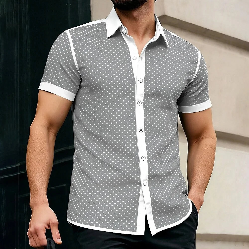 Piqué Dot Contrast-Trim Short Sleeve