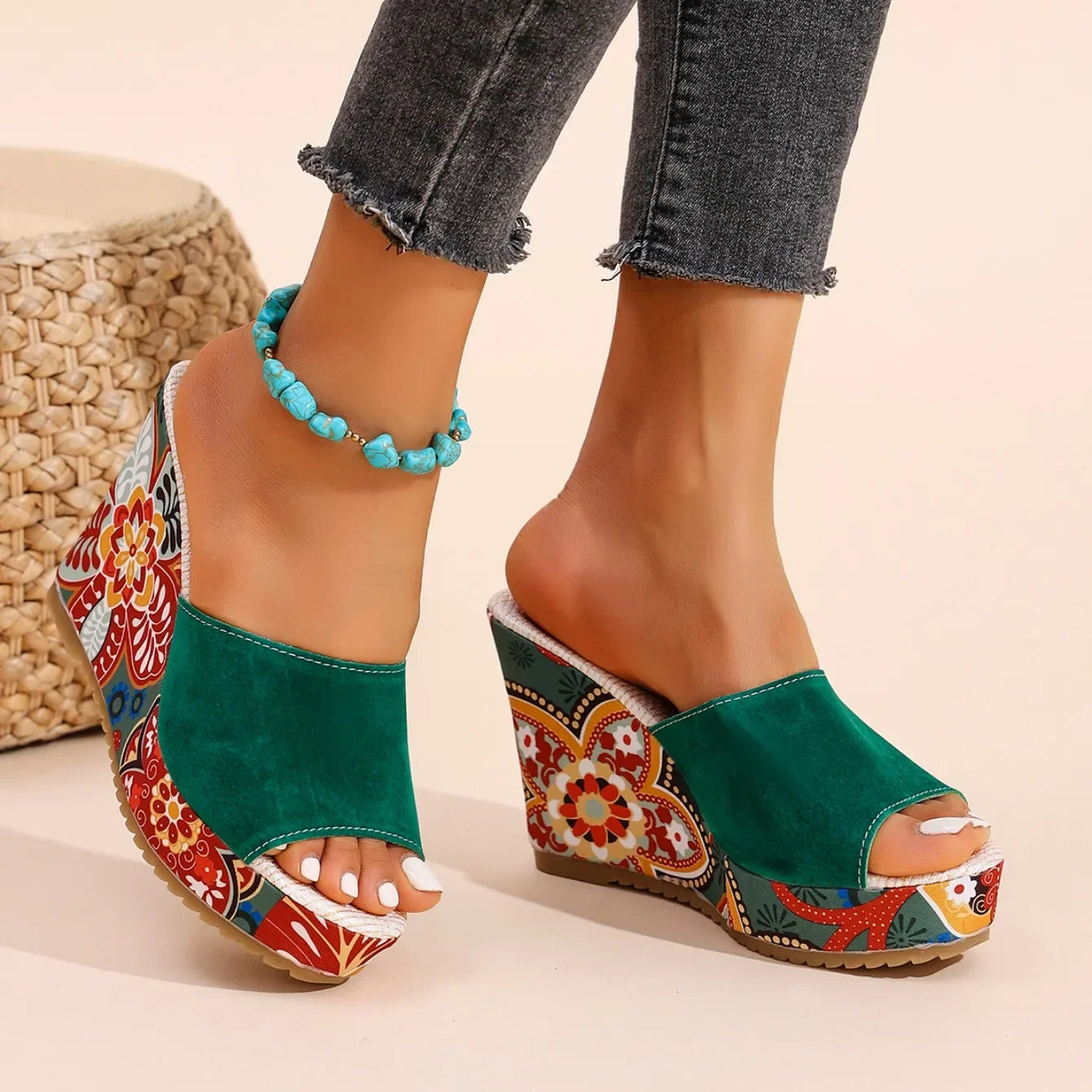Marrakech Sunset Painted Wedge Mules