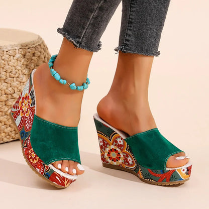 Marrakech Sunset Painted Wedge Mules