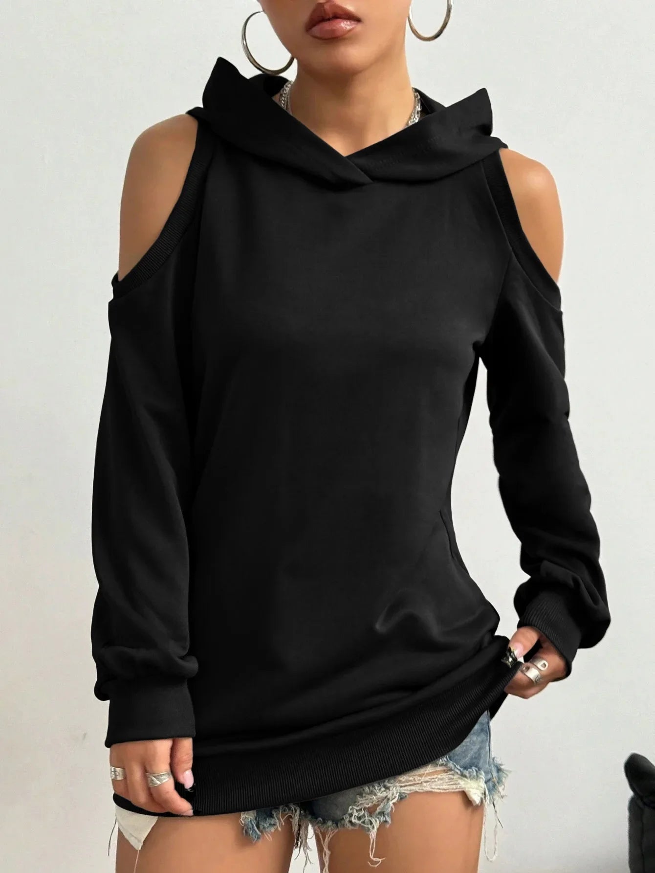 Cold-Shoulder Hooded Sweatshirt