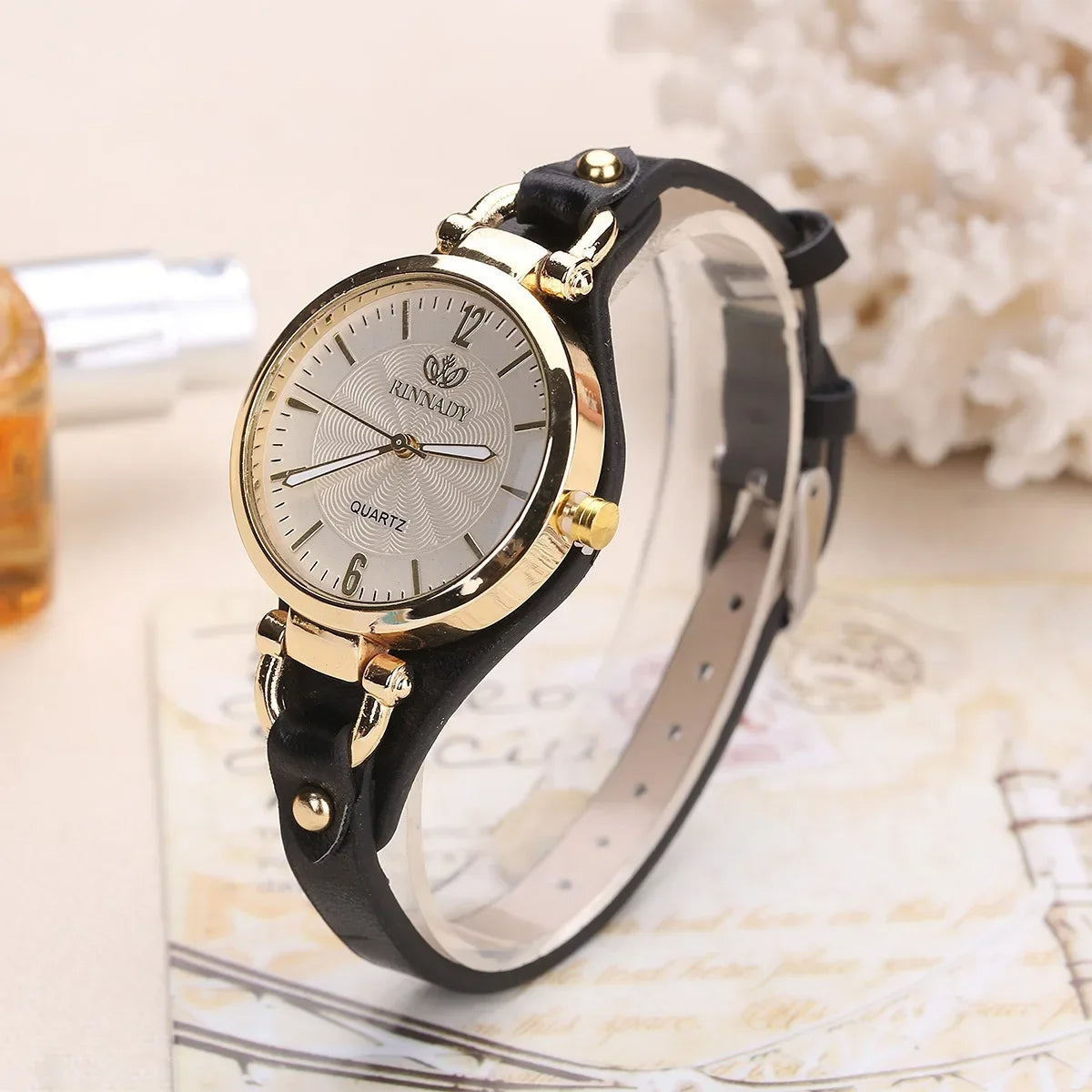 Parisian Gold-Case Leather Band Watch