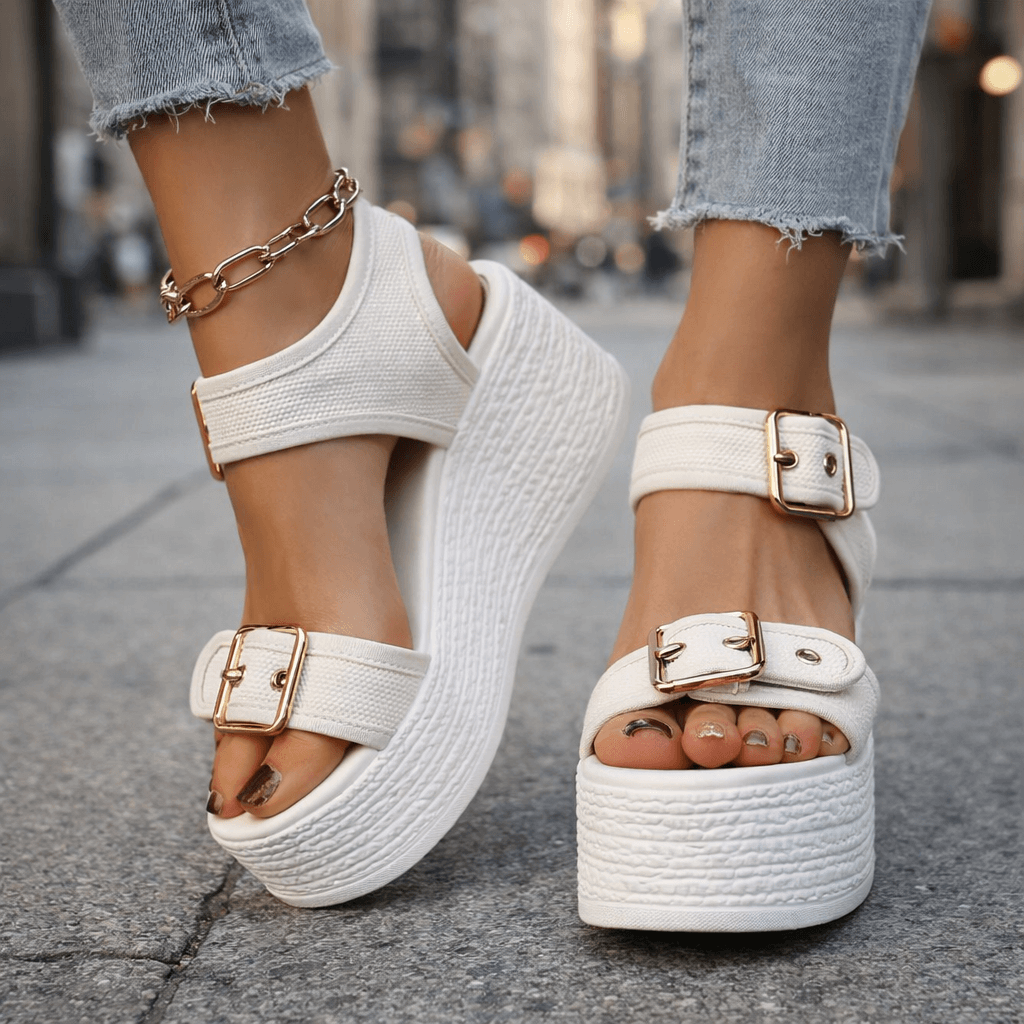 Cobblestone Buckle Wedges