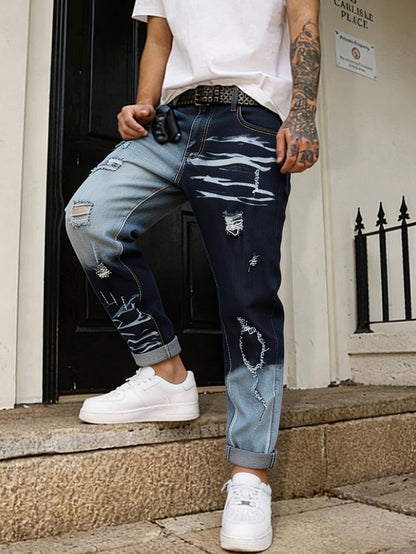 Shadow-Burn Two-Tone Ripped Denim