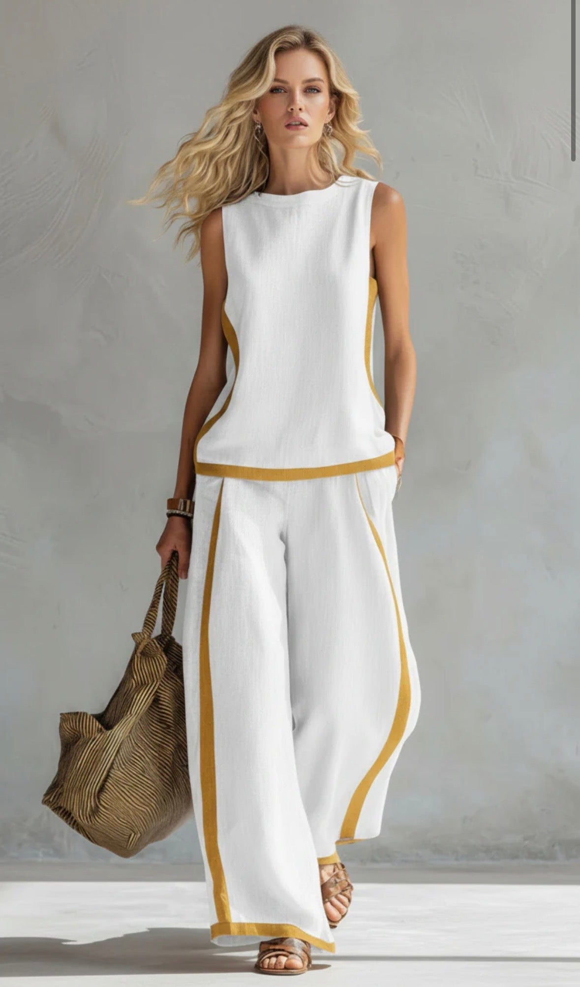 Riviera Contrast-Trim Linen Set