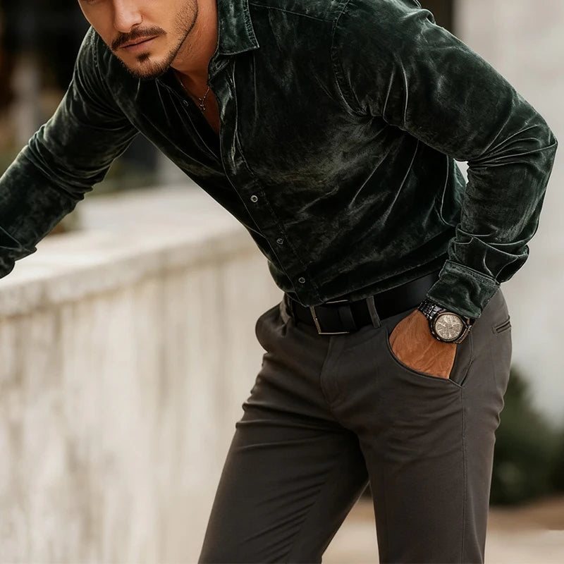 Velvet Dress Shirt in Deep Jewel Tones