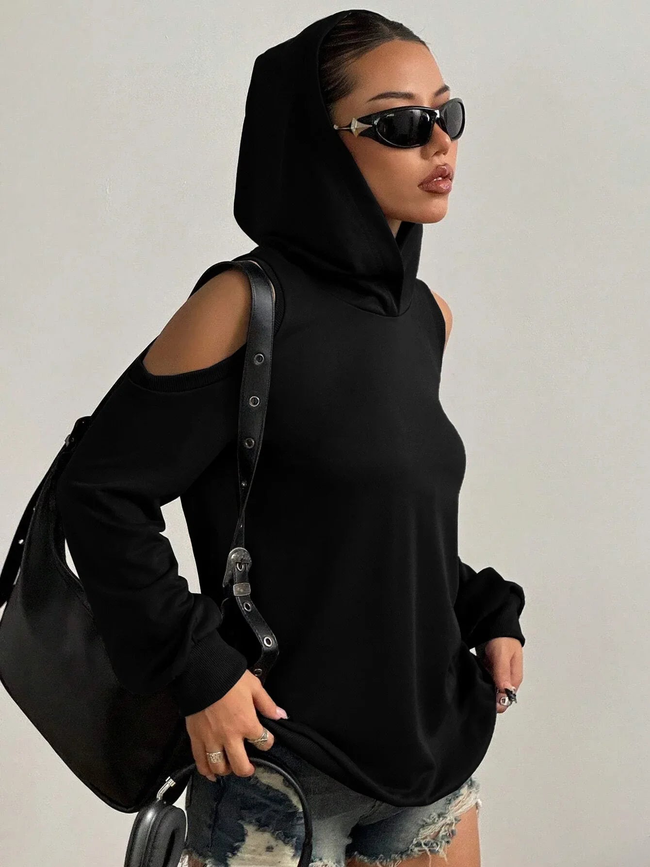 Cold-Shoulder Hooded Sweatshirt