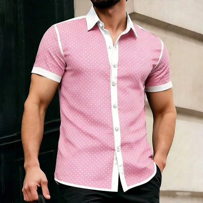 Piqué Dot Contrast-Trim Short Sleeve
