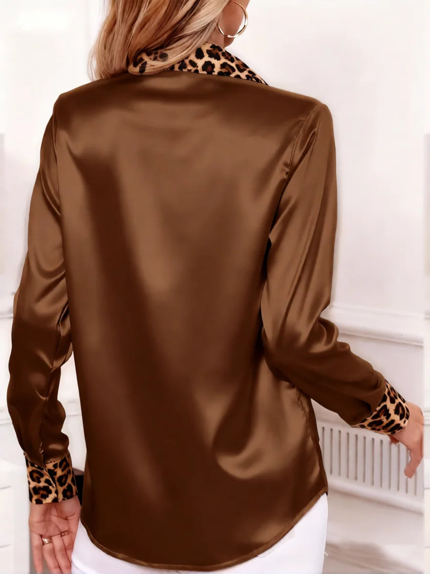 Soie Leopard-Collar Satin Blouse