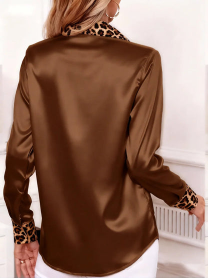 Soie Leopard-Collar Satin Blouse