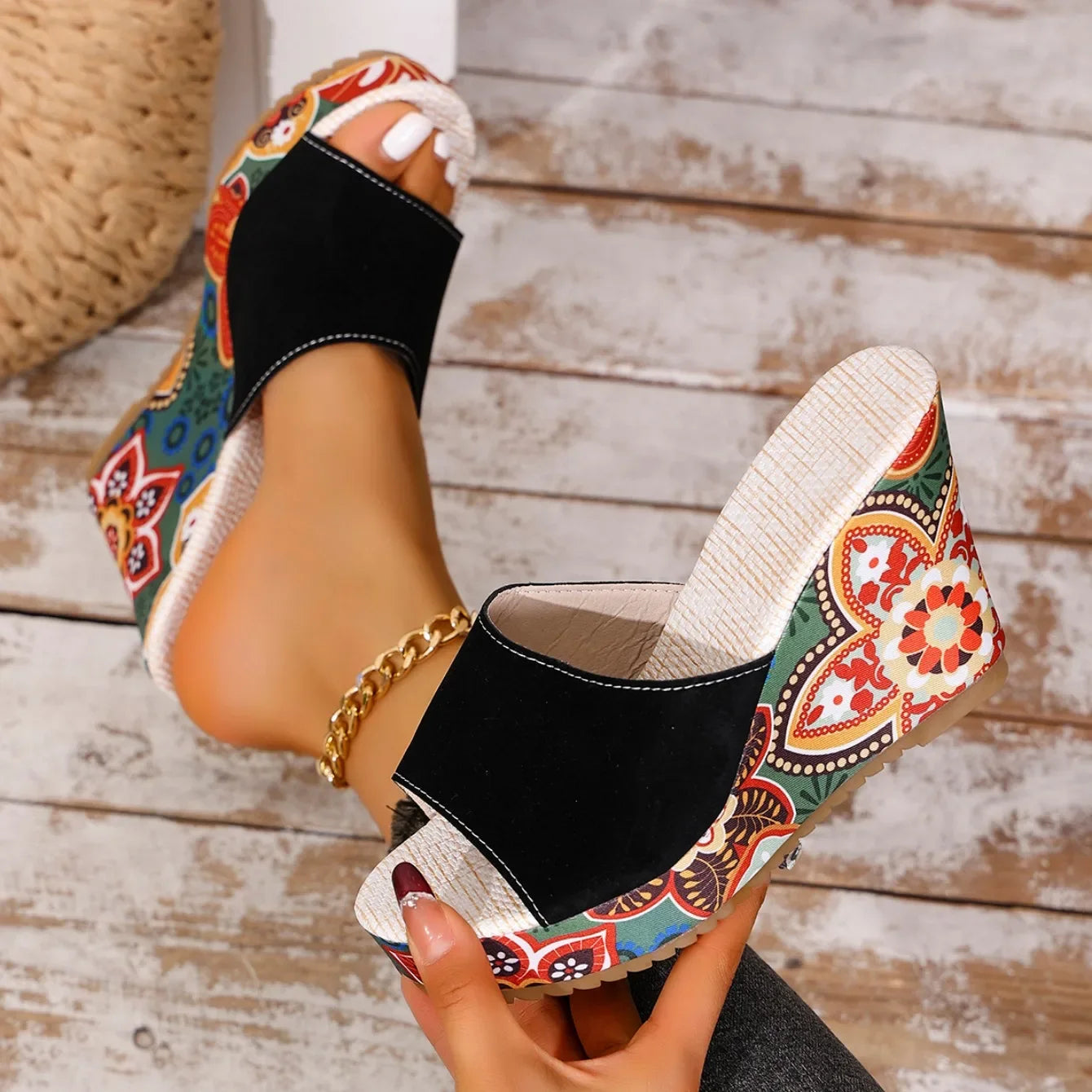 Marrakech Sunset Painted Wedge Mules