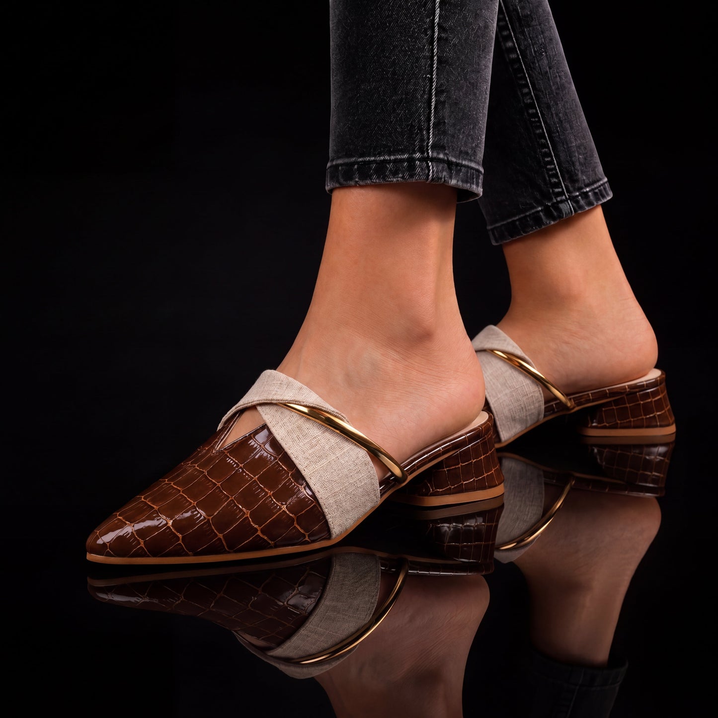 Marchetti Croc-Embossed Mules