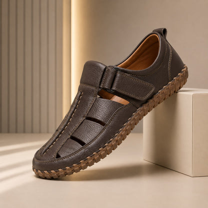 Cognac Woven Leather Sandals