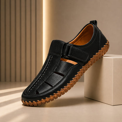 Cognac Woven Leather Sandals