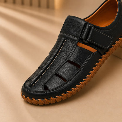 Cognac Woven Leather Sandals