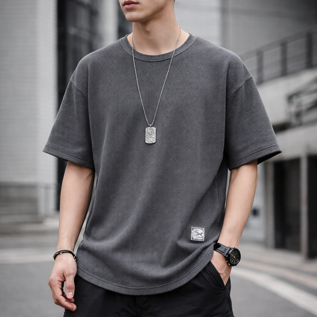 Waffle-Knit Curved-Hem Tee