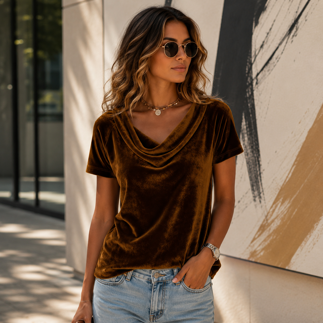 Parisienne Drapé Velour Blouse