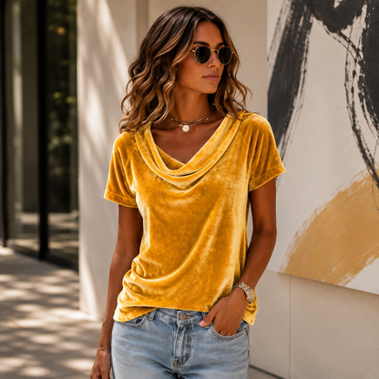 Parisienne Drapé Velour Blouse