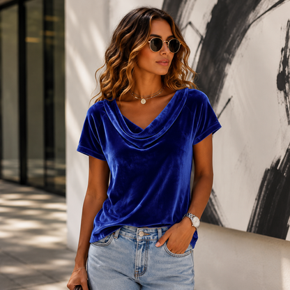 Parisienne Drapé Velour Blouse