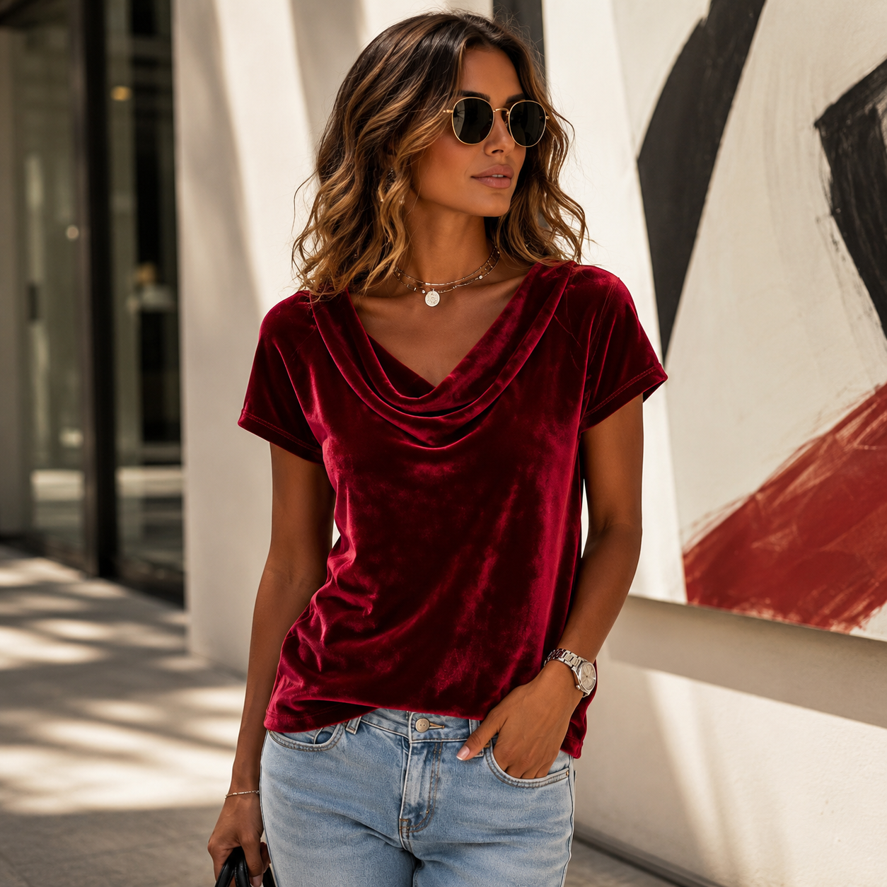 Parisienne Drapé Velour Blouse