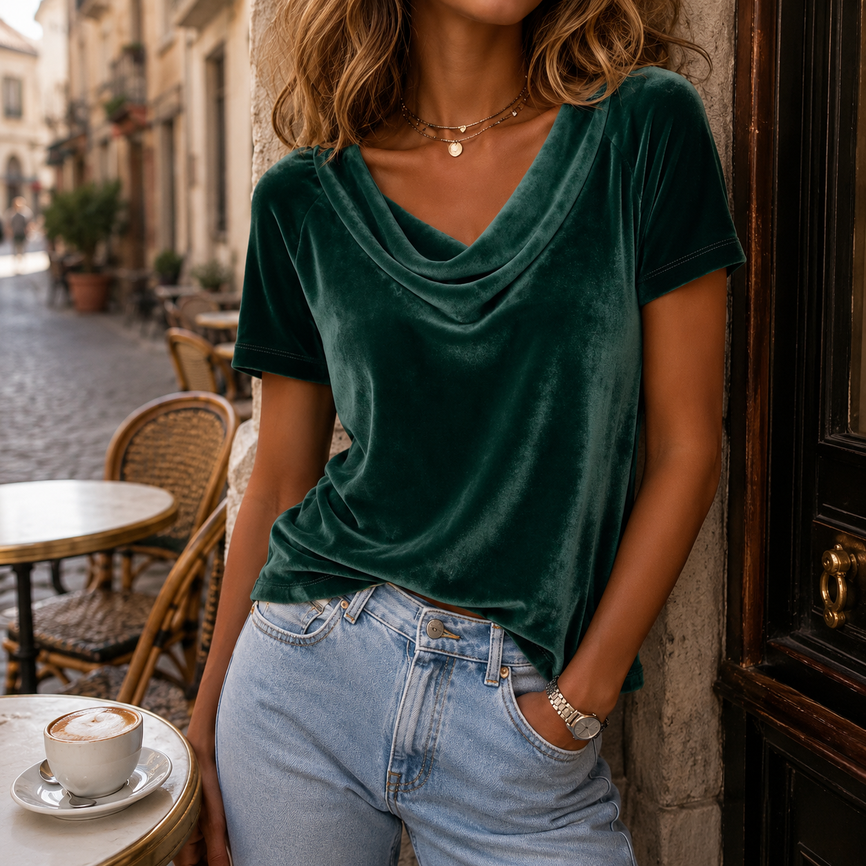 Parisienne Drapé Velour Blouse