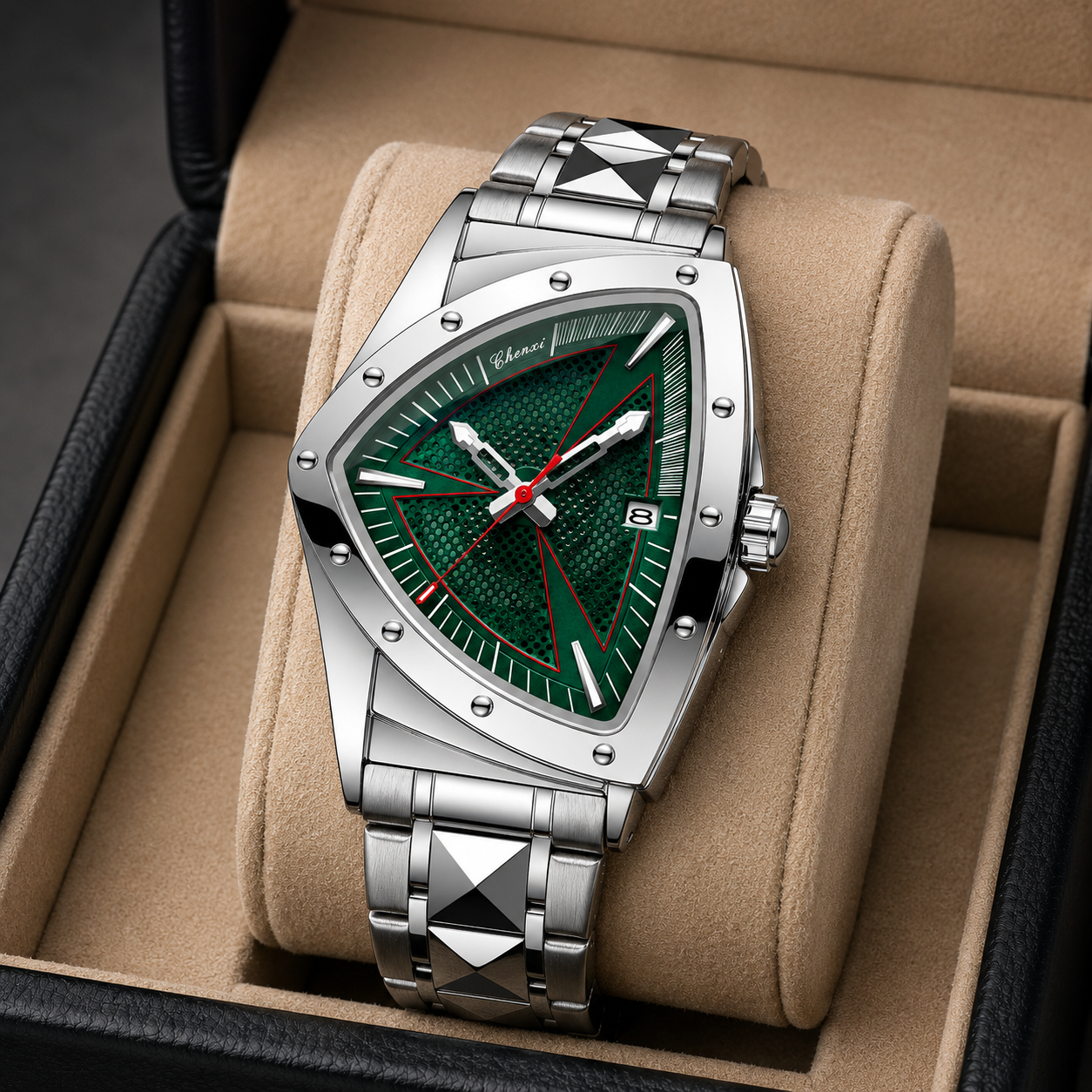 Apex Triangular Cobalt Dial Steel Chronograph