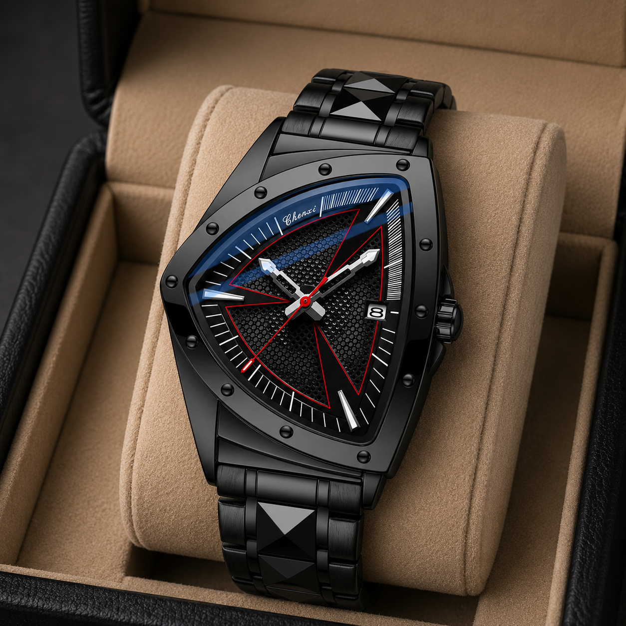 Apex Triangular Cobalt Dial Steel Chronograph