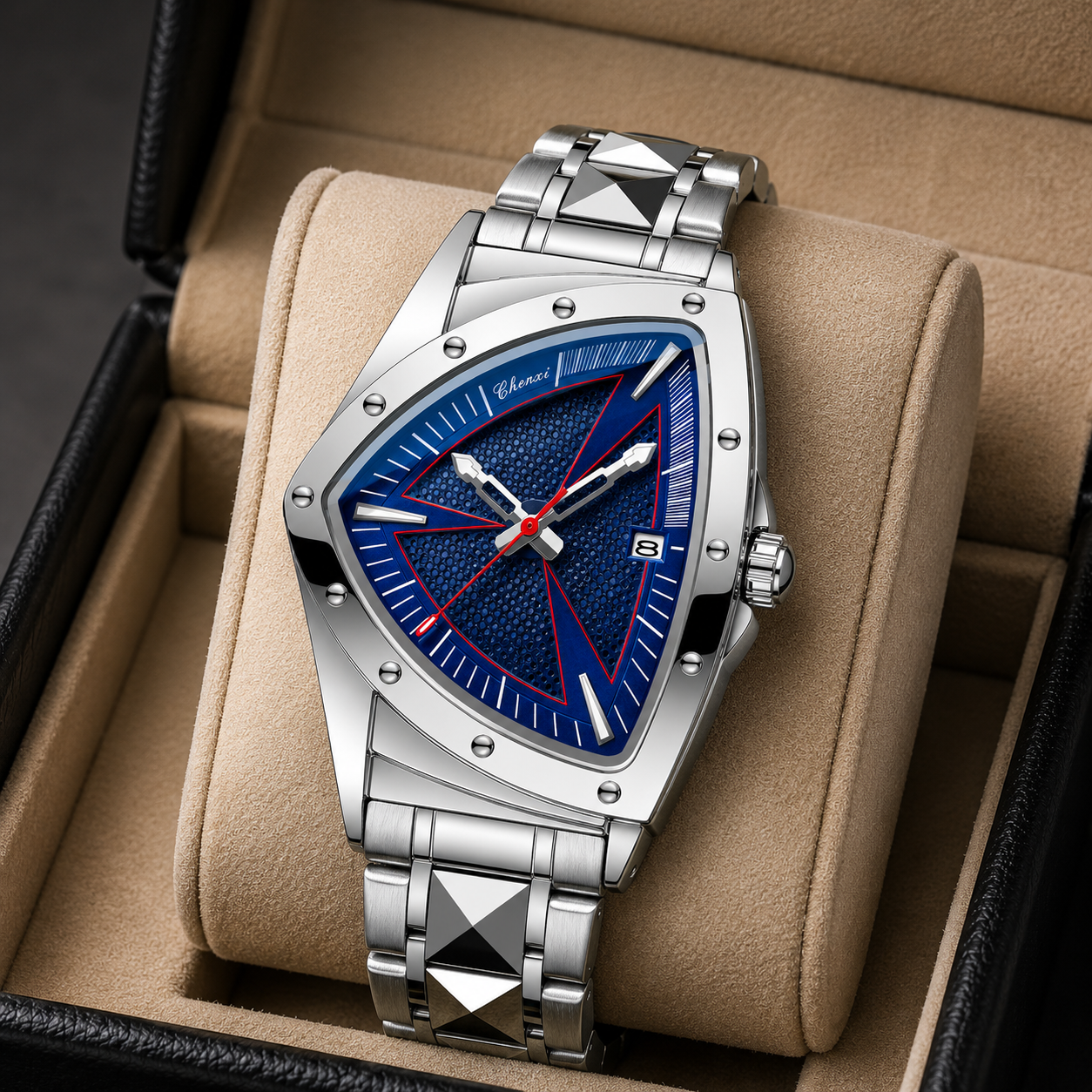 Apex Triangular Cobalt Dial Steel Chronograph