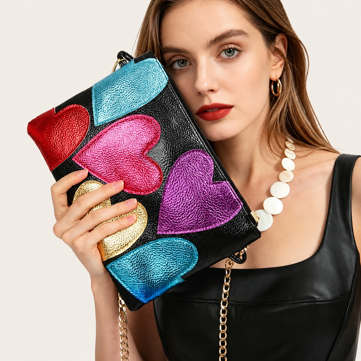 Amoure Metallic Heart Clutch