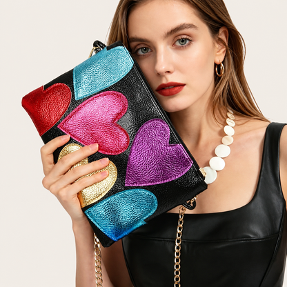 Amoure Metallic Heart Clutch