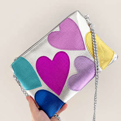 Amoure Metallic Heart Clutch
